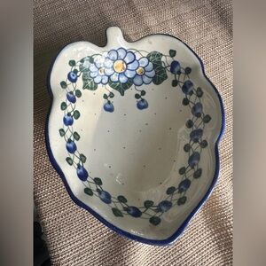 Polish Pottery Leaf-Shaped Dish